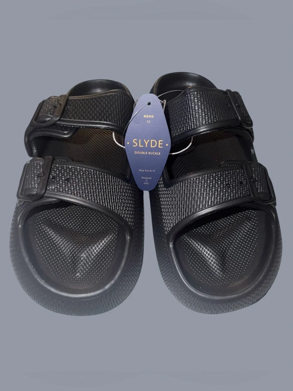 *new* Slyde Men's Black Double Buckle Slide Sandals Size M(8/9)